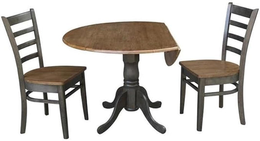 IC INTERNATIONAL CONCEPTS 42" Wood Drop Leaf Table with 2 Side Chairs in Hickory/Washed Coal - 3 Piece Set