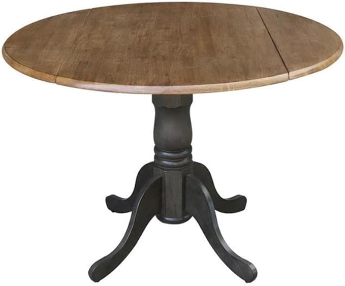 IC INTERNATIONAL CONCEPTS 42" Wood Drop Leaf Table with 2 Side Chairs in Hickory/Washed Coal - 3 Piece Set