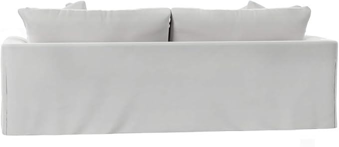 Sunset Trading Newport Slipcovered Recessed Fin Arm Sofa | Moisture and Stain Resistant Performance Fabric | 4 Throw Pillows | White