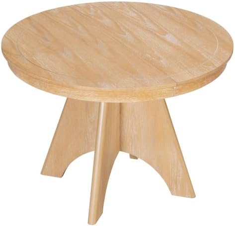 Bellemave 42"-58" Extendable Dining Table for 4-6, Farmhouse Round Kitchen Table with Removable Leaf and Crossed Legs for Kitchen, Dining Room (Natural Wood Wash)