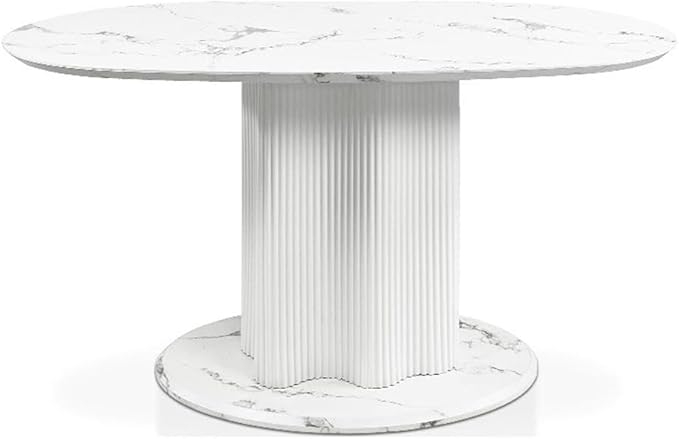 Homes: Inside + Out Elara Modern 54-inch Oval Dining Table with Fluted Pedestal Base, Seats up to 4, for Home Kitchen, Living Room, White