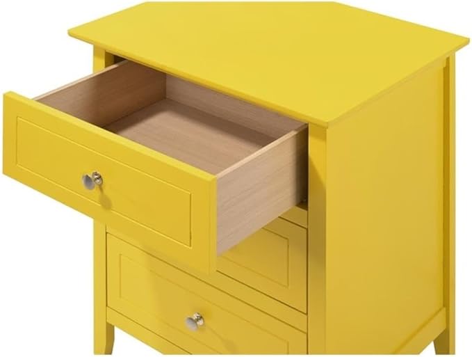 Glory Furniture Daniel 3 Drawer Nightstand in Yellow