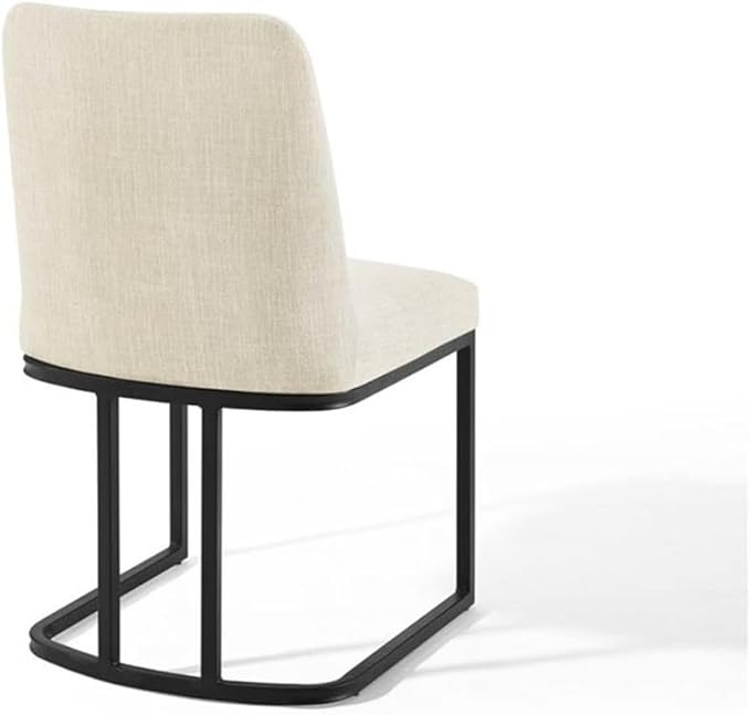Modway Amplify Sled Base Upholstered Fabric Dining Side Chair, Black Beige 22 x 19 x 32