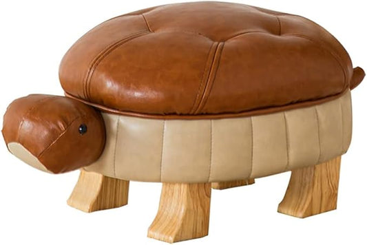 Animal Ottoman Footstool, Turtle Sofa Stool, PU Leather Upholstered Wood Ottoman Foot Stool (Color : Light Brown-S)