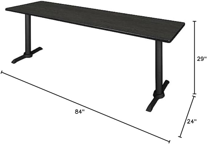 Regency Cain 84 x 24 in. Training Seminar Table – Durable T-Base Training Desk with Laminate Top, Scratch & Stain Resistant Surface, Rounded Corners (Ash Grey, Black Base)