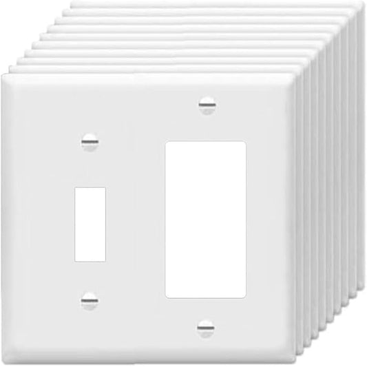 Decorator/Toggle Switch Wall Plates 2-Gang Switch Outlet Electrical Cover Plate Unbreakable Thermoplastic Faceplate for Light Receptacle Outlet Switch, White (10 Pack)