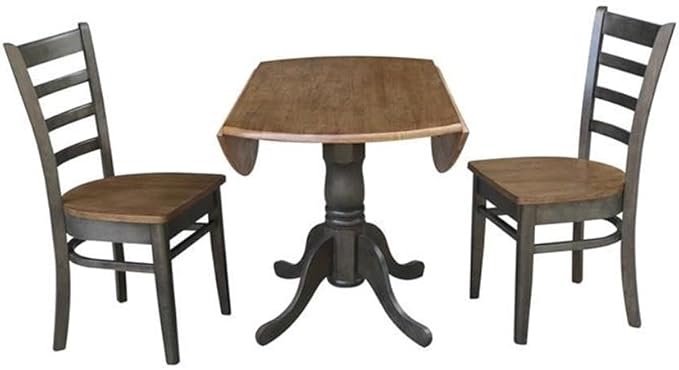 IC INTERNATIONAL CONCEPTS 42" Wood Drop Leaf Table with 2 Side Chairs in Hickory/Washed Coal - 3 Piece Set