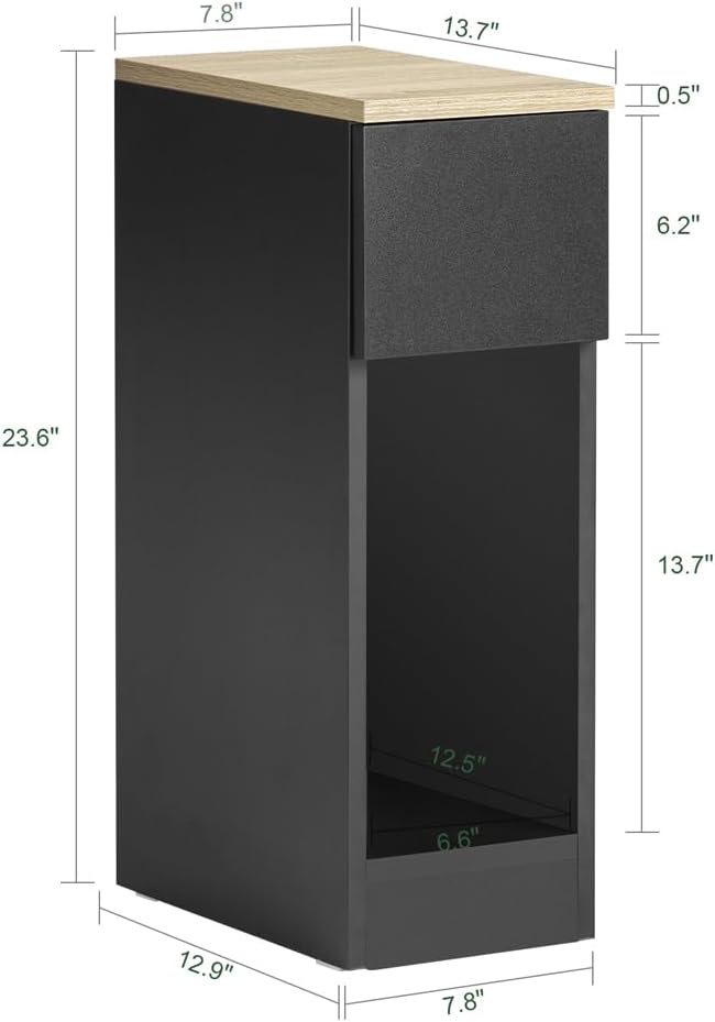 SoBuy Narrow NightStand Set of 2 – Slim Black Bedside Tables with Drawer & Shelf, Compact End Table for Small Bedroom, Couch, Entryway – Skinny Night Stand Set 2 for Storage FBT111-SCHX2