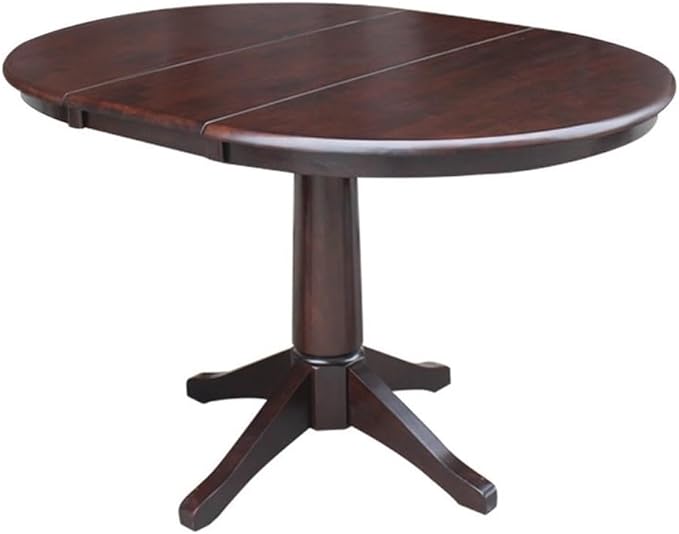 International Concepts 36" Round Top Pedestal Table with 12" Leaf-28.9" H-Dining Height, Rich Mocha