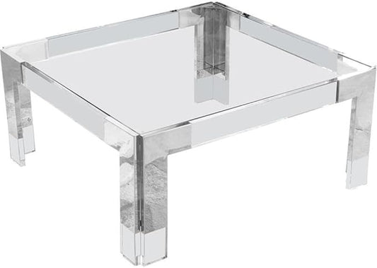 Meridian Furniture Casper Collection Modern | Contemporary Glass Top Coffee Table with Sturdy Stainless Steel and Acrylic Base, 36" W x 36" D x 16.5" H, Chrome