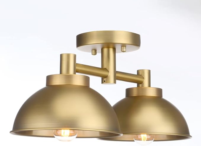 Pathson 2 Lights Ceiling Light Fixtures, Semi-Flush Mounted Vintage Ceiling Lighting Lamp with Metal Shade for Living Room Hallway Loft Kitchen Bathroom Close to Ceiling