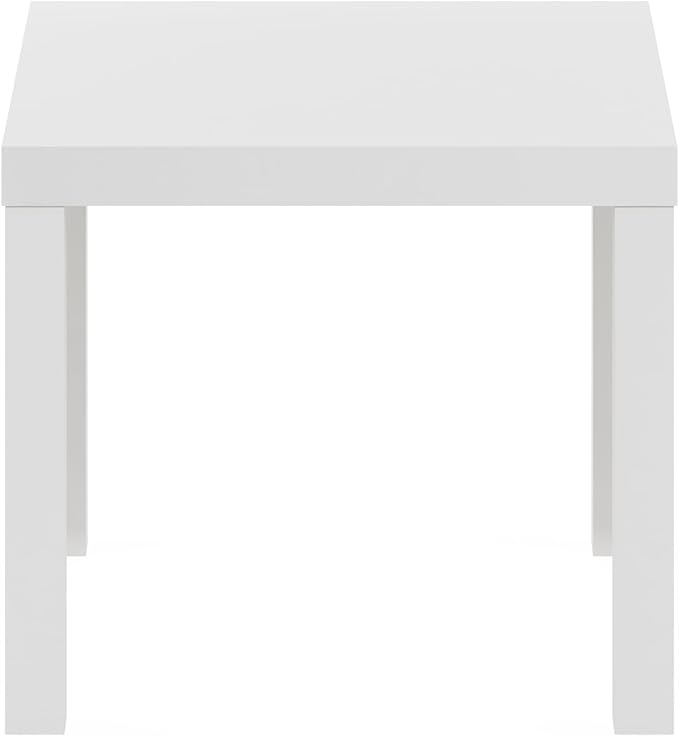 Furinno CLASSIC Side Table, Square Modern End Table with 1.8" Triple Thick Tabletop, Simple Night Stand, Bedside Table, Toolless Assembly, for Living Room, Bedroom, White
