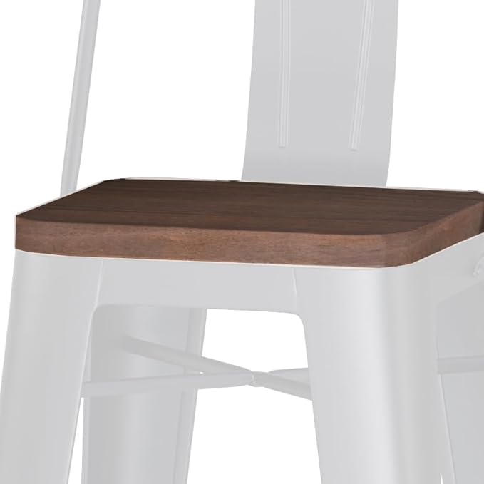 SIMPLIHOME Rayne Industrial Metal 30 inch Metal / Wood Bar Stool (Set of 2) in White for the Dining Room and Kitchen