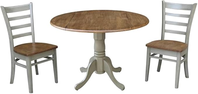 IC INTERNATIONAL CONCEPTS 42" Solid Wood Distressed Hickory/Stone Drop Leaf Table with 2 Emily Chairs