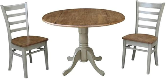 IC INTERNATIONAL CONCEPTS 42" Solid Wood Distressed Hickory/Stone Drop Leaf Table with 2 Emily Chairs