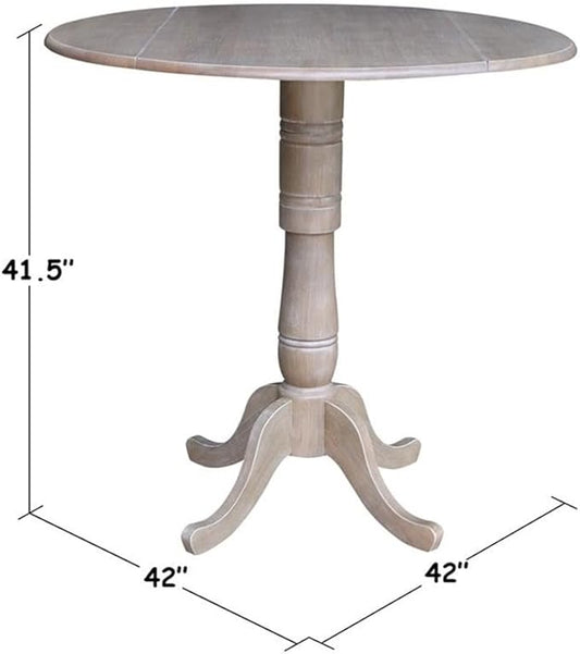 International Concepts 42" Round Dual Drop Leaf Pedestal Table-41.5" H Dining Table, Washed Gray Taupe
