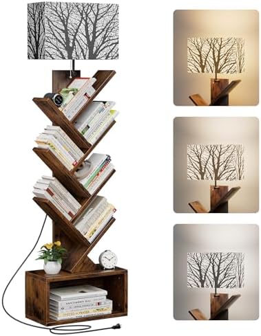 Evermagin 6 Tier Tree Bookshelf with Light, Bookcase, Branch Pattern