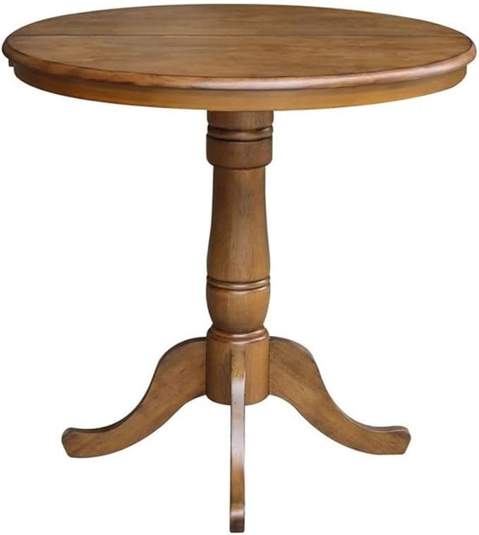 International Concepts 36" Round Top Pedestal Table with 12" Leaf-34.9" H-Dining or Counter Height, Pecan
