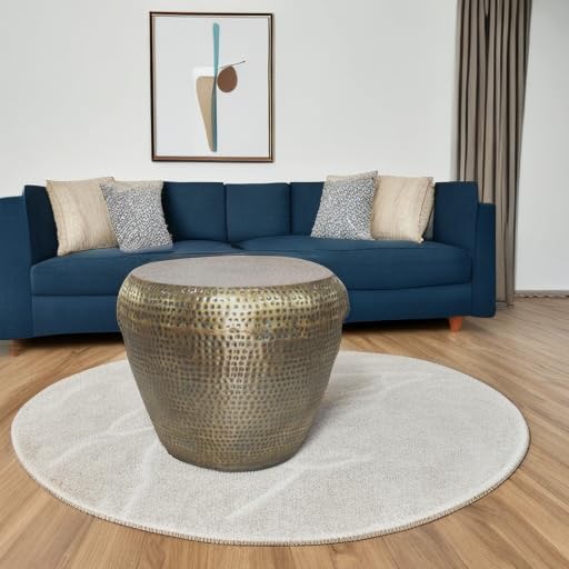 SIMPLIHOME Preston Metal Table - 22 inch Wide Solid Metal Round Side Table in Antique Gold, Modern Industrial Accent Table for Living Room or Bedroom with Textured Finish, Assembled