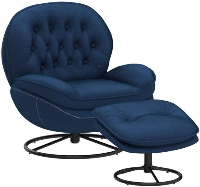 Velvet Swivel Accent Chair with Ottoman Set, Modern Lounge Chair with Metal Base Frame & Footrest, Comfortable Single Leisure Sofa Chair Reading Chair with 360 Degree Swiveling for Living Room, Blue