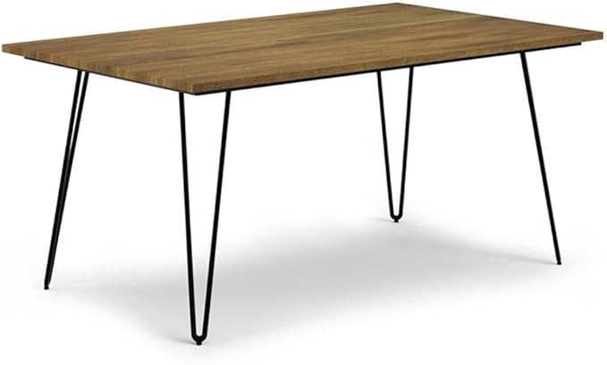SIMPLIHOME Hunter Dining Table, Solid Mango Wood Tabletop in Light Brown and Powder-Coated Iron Metal Base in Black, 66 x 40 inches, Modern-Industrial Rectangular Kitchen Table for up to 6 People