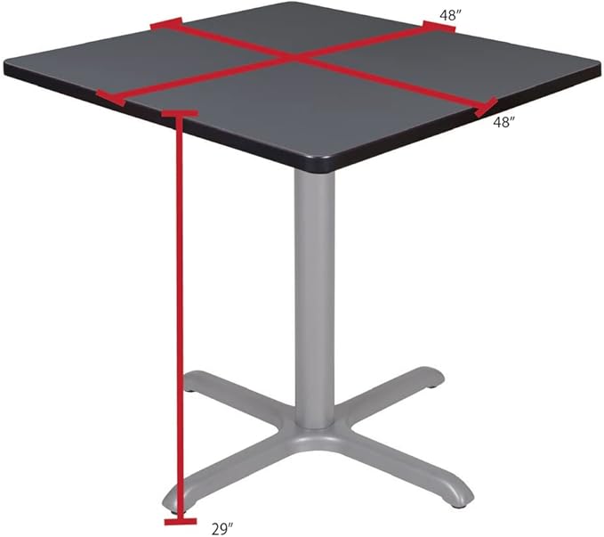 Regency Cain 48" Square X-Base Breakroom Table – Scratch Resistant Laminate Café Table for Lunchroom, Coffee Shops and Commercial Office Spaces (Grey, Grey Legs)