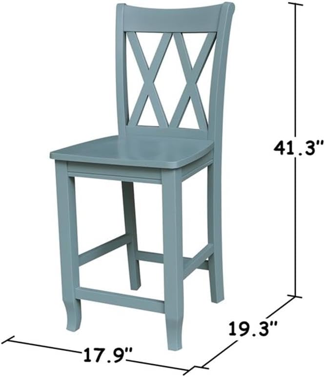 IC INTERNATIONAL CONCEPTS Solid Wood Double X Back Counterheight Stool in Smoked Blue - 24" Height