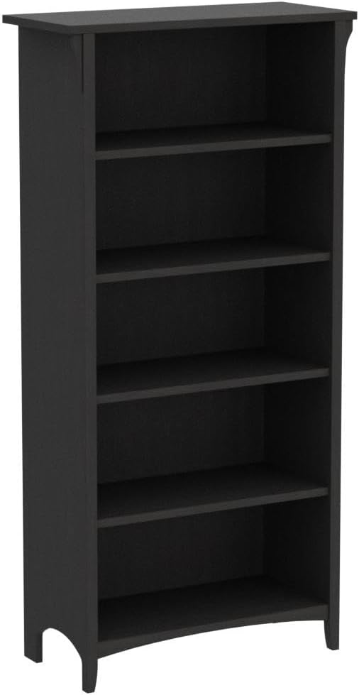Bush Home Salinas Tall 5 Shelf Bookcase - Set of 2 in Vintage Black, Vertical Office Storage, Bookshelves for Home Workspace, Multi-Purpose Shelving Units