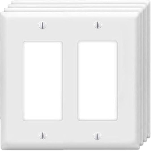 Decorator Wall Plates 2-Gang Switch Outlet Electrical Cover Plate Unbreakable Thermoplastic Faceplate for Light Receptacle Outlet Switch, White (4 Pack)