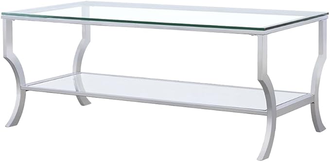 Coaster Home Furnishings - Saide - Rectangular Coffee Table with Mirrored Lower Shelf, Curved Legs, Metal Base - Living Room - 47 Inch - Clear - 720338