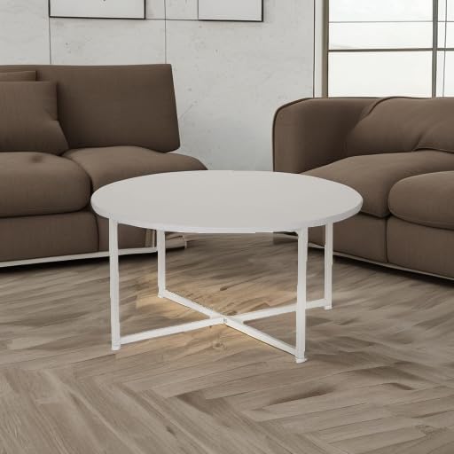 Household Essentials Jamestown Round Coffee Table Scandinavian White and White Metal