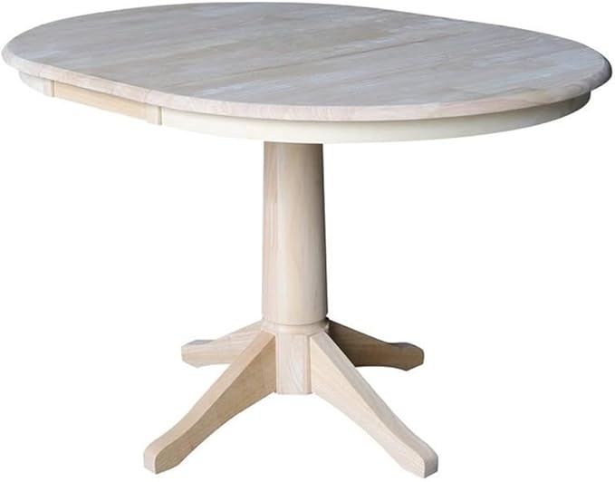 International Concepts 36" Round Top Pedestal Table with 12" Leaf-28.9" H-Dining Height, Unfinished