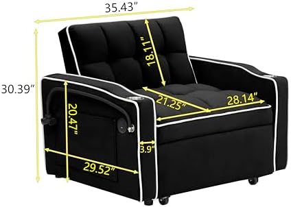 Sleeper Chair with Pull Out Bed, 5 In1 Convertible Chair Bed, Black