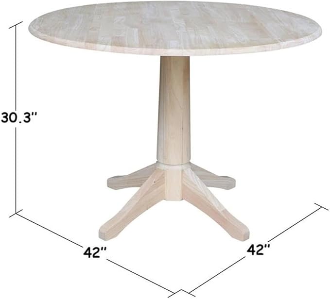 IC INTERNATIONAL CONCEPTS 42" Round Solid Wood Dual Drop Leaf Pedestal Table - Unfinished