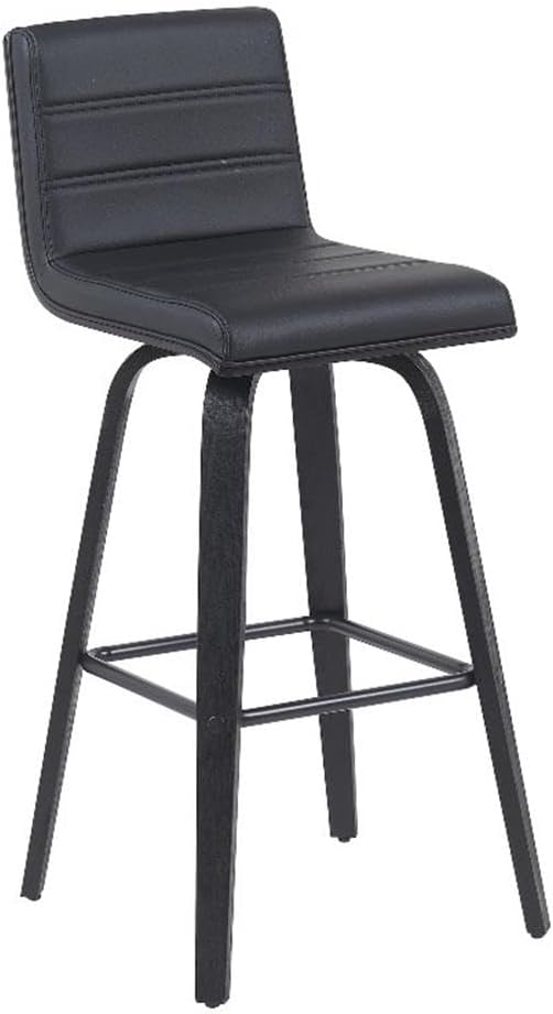 Vienna Modern Swivel Bar Height Stool with Black Faux Leather Seat and Black Brushed Wood Frame Set of 4