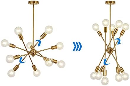 BONLICHT Modern 10 Light Sputnik Chandeliers Brushed Brass with Adjustable Arms Metal Kitchen Light Fixtures Gold Mid Century Pendant Lighting Vintage Industrial Ceiling Lights for Living Room