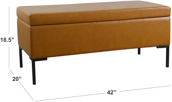 HomePop Upholstered Storage Bench with Metal Leg|Homepop Home Décor|Bench with Storage for Living Room & Entryway - Faux Leather Brown