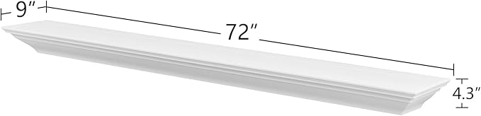 WELLAND 72-Inch Fireplace Mantel Shelf Wall Mounted,White Corona Crown Molding Ledge Floating Shelf, Pinewood