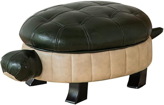 Animal Ottoman Footstool, Turtle Sofa Stool, PU Leather Upholstered Wood Ottoman Foot Stool (Color : Dark Green-L)