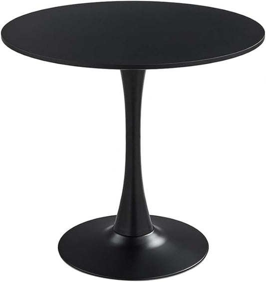 27.3" Tulip Dining Table, Black, Perfect for 2-4 People, Mid-Century Modern Style, Round MDF Top with Sturdy Base for Dining Room, Living Room, Cafe