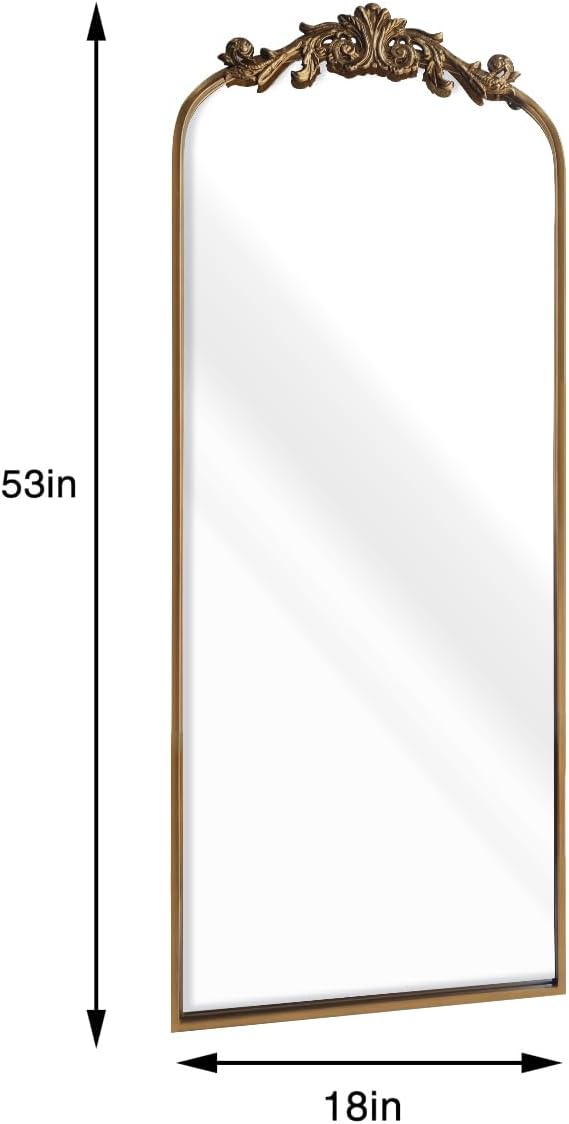 Full Length Wall Mirror Decorative Full Body Mirrors Traditional Antique Arched Farmhouse for Living Room Bedroom Entryway Bathroom Vanity (58X13 Inches, Gold)