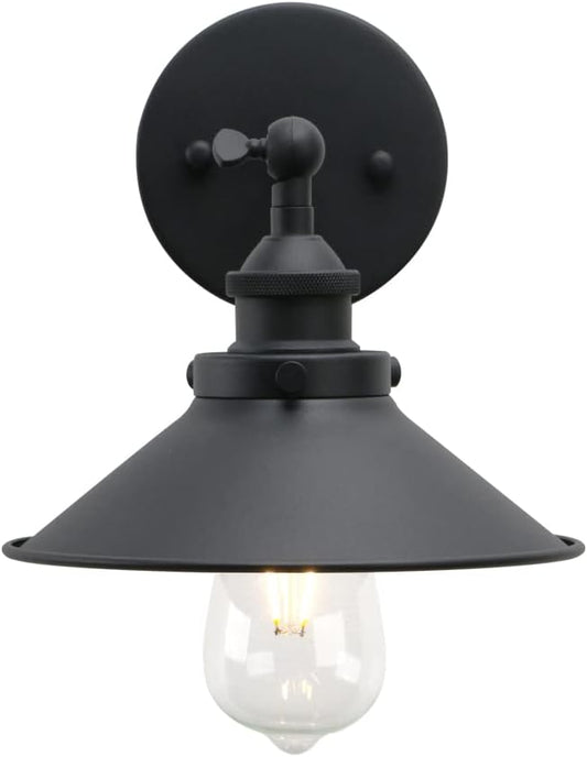 Phansthy Industrial Wall Sconce Vintage Style 1-Light Sconce 8.1 Inches / 20.5 cm Diameter Metal Light Shade (Black-2 Pack)