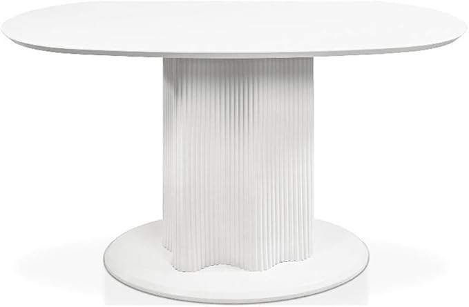 Homes: Inside + Out Elara Modern 54-inch Oval Dining Table with Fluted Pedestal Base, Seats up to 4, for Home Kitchen, Living Room, Glossy White