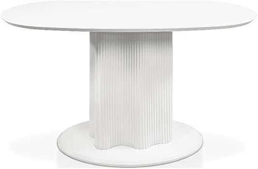 Homes: Inside + Out Elara Modern 54-inch Oval Dining Table with Fluted Pedestal Base, Seats up to 4, for Home Kitchen, Living Room, Glossy White