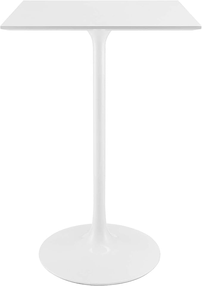 Modway Lippa 28" Mid-Century Modern Bar Table with Square Top and Pedestal Base in White