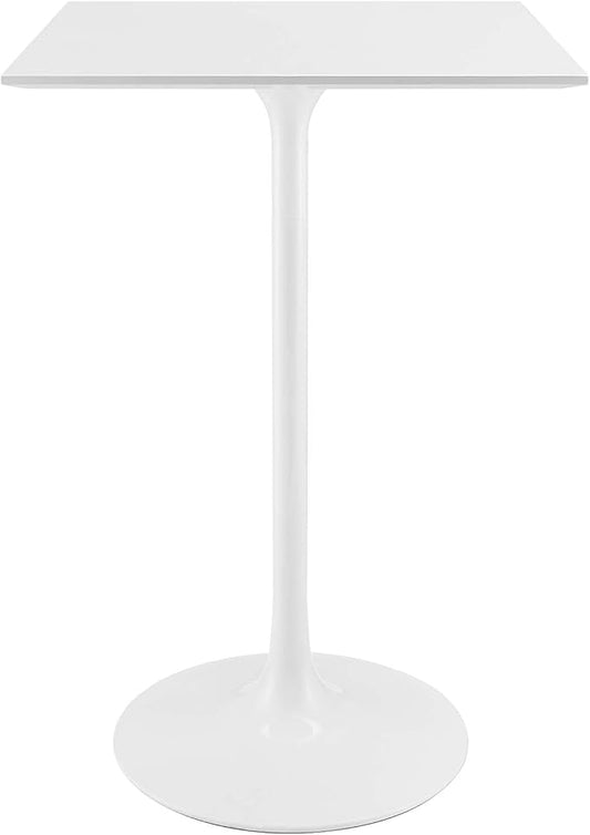 Modway Lippa 28" Mid-Century Modern Bar Table with Square Top and Pedestal Base in White