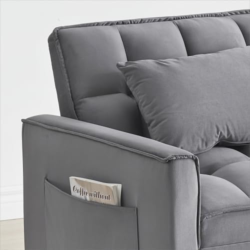 Sleeper Chair, Pull Out Chair Sleeper with Adjustable Back & Pocket, Convertible Chairs Bed Sleepers for Adults, 3 in 1 Sofa Bed Chairs for Small Spaces, Living Room, Gray