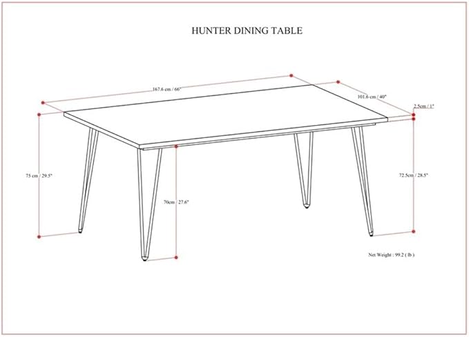 SIMPLIHOME Hunter Dining Table - 66 inch Wide Solid Wood Oak Veneer Table, Modern Industrial Style for Dining Room or Kitchen with Black Powder-Coated Iron Legs and Hairpin Legs, Seats 6