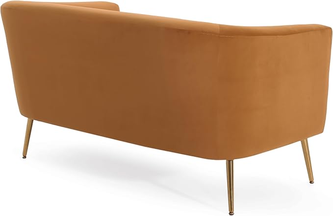 Christopher Knight Home Indoor Glam Fabric Upholstered Loveseat for Living Room,Tub-Design 2-Seater Sofa with Removable Seat Cushion and Tapered Steel Legs, Turmeric Yellow and Gold