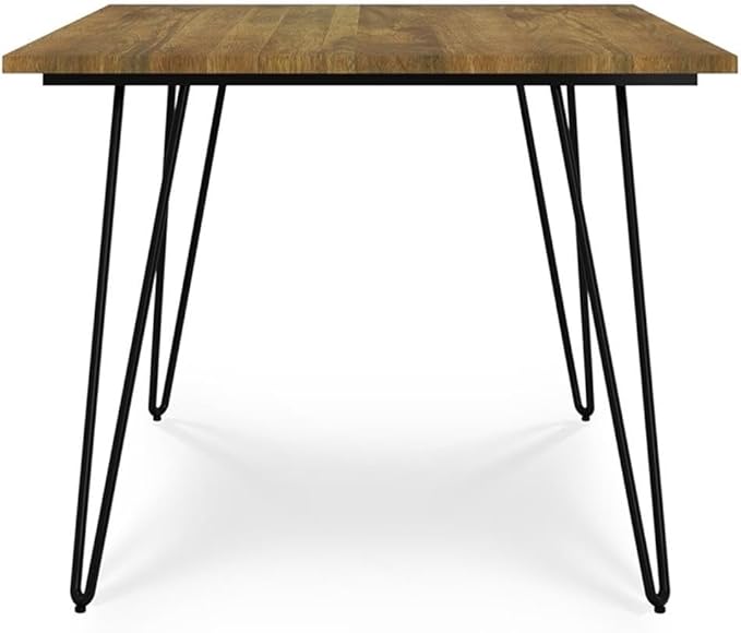 SIMPLIHOME Hunter Dining Table, Solid Mango Wood Tabletop in Light Brown and Powder-Coated Iron Metal Base in Black, 66 x 40 inches, Modern-Industrial Rectangular Kitchen Table for up to 6 People